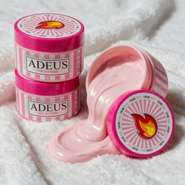 Potes do Creme Rosa Adeus sobre toalha